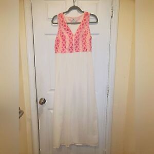 Vineyard Vines Linen Dress, Women's sz 6, peach & white.
